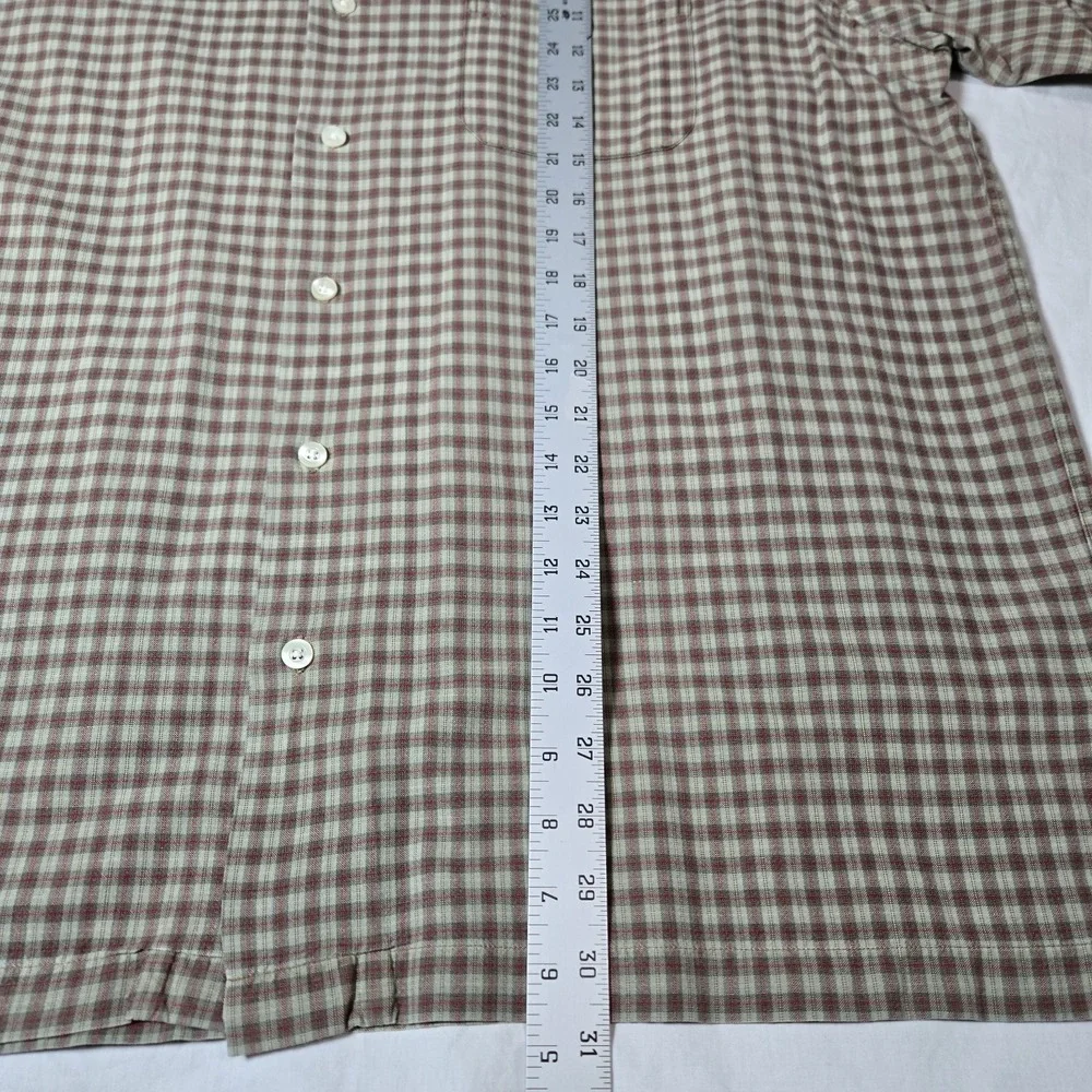 VTG Polo Ralph Lauren Adams Shirt Mens XL Tan Check  Loop Collar Short Sleeve‎
